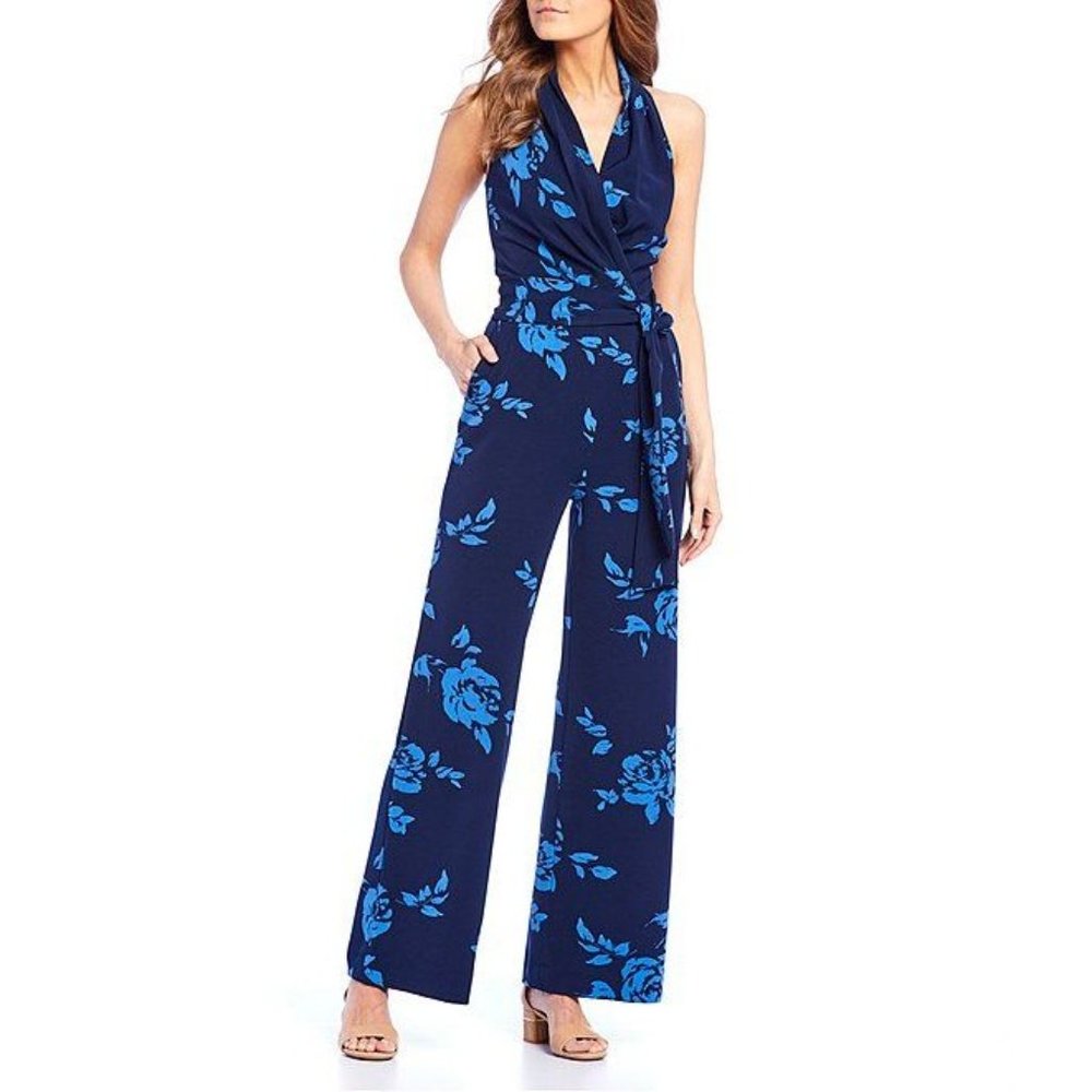 Alex Marie Navy Blue Floral Jumpsuit Size 4